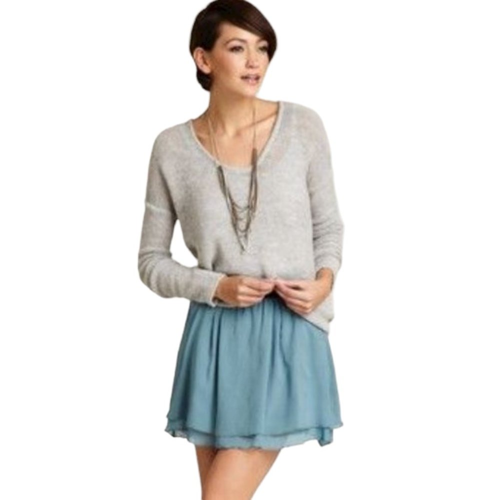 NWT Leyendecker Andy 100% Silk Blue Teal Tiered Skirt Pockets Elastic Waist